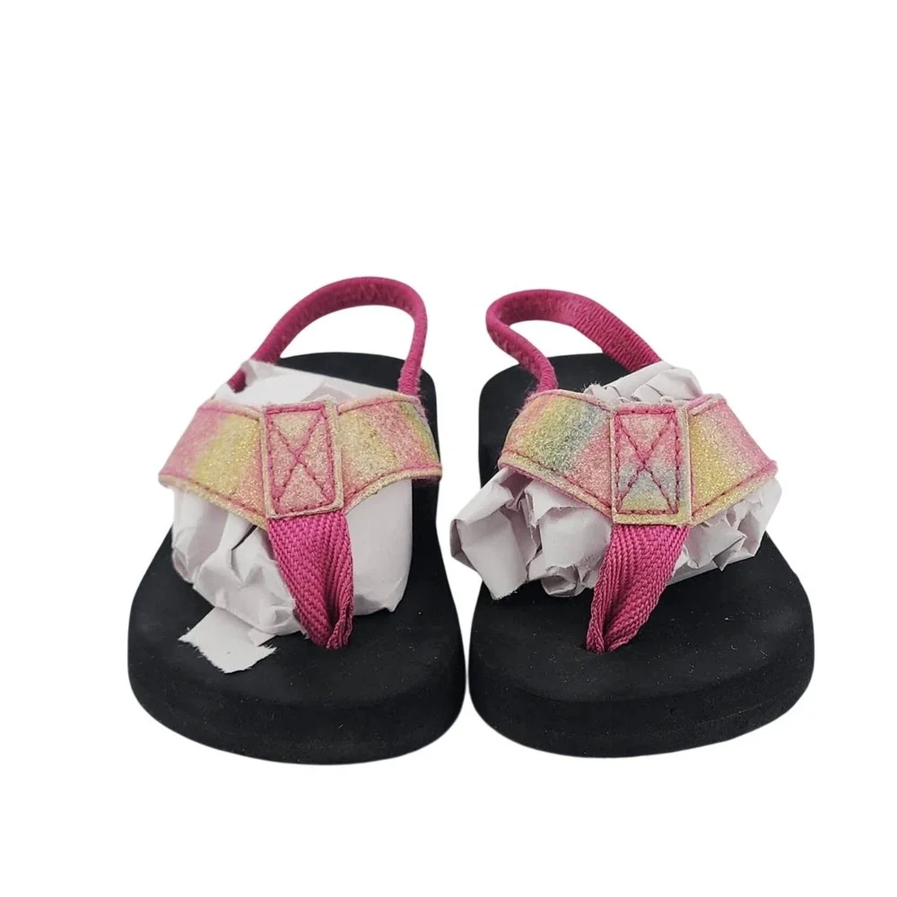 Wonder Nation Toddler Girls Pink Glitter Ombre Flip Flop with Backstrap Size 5-6